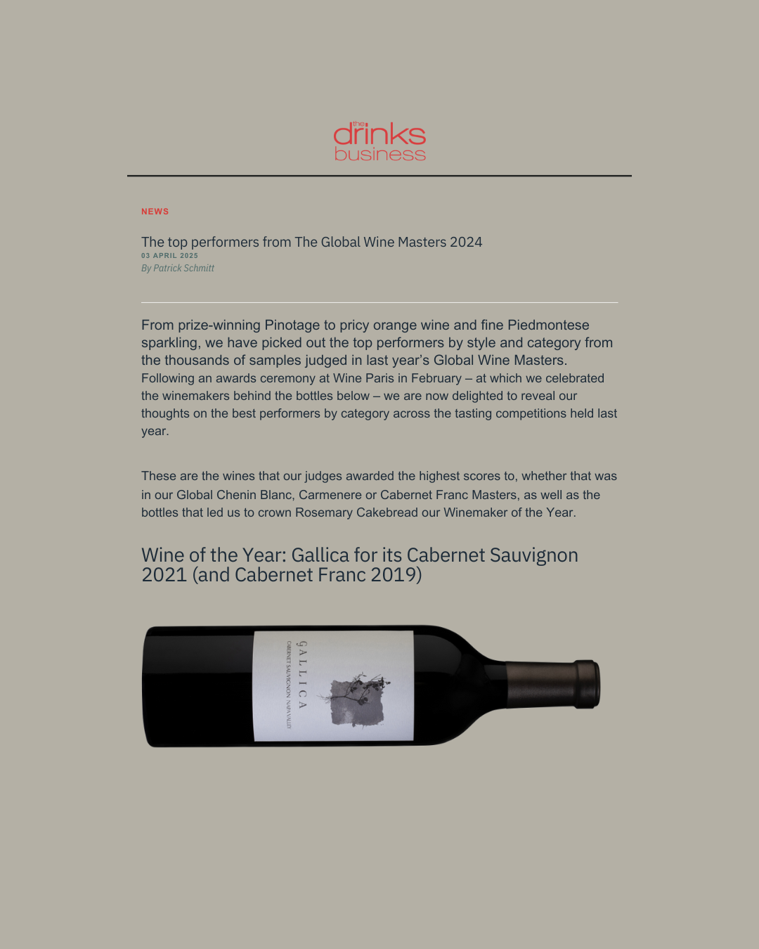 Gallica Wine: Eine Hommage an Handwerkskunst – Auszeichnung als „Winemaker of the Year“ 2025